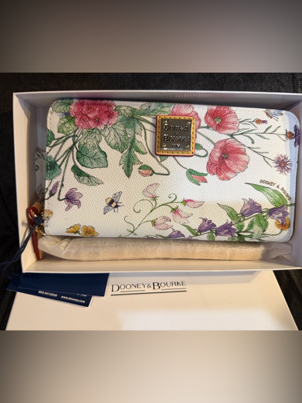 Dooney & Bourke Botanical White Floral Zip Wristlet with Multicolor Garden Print